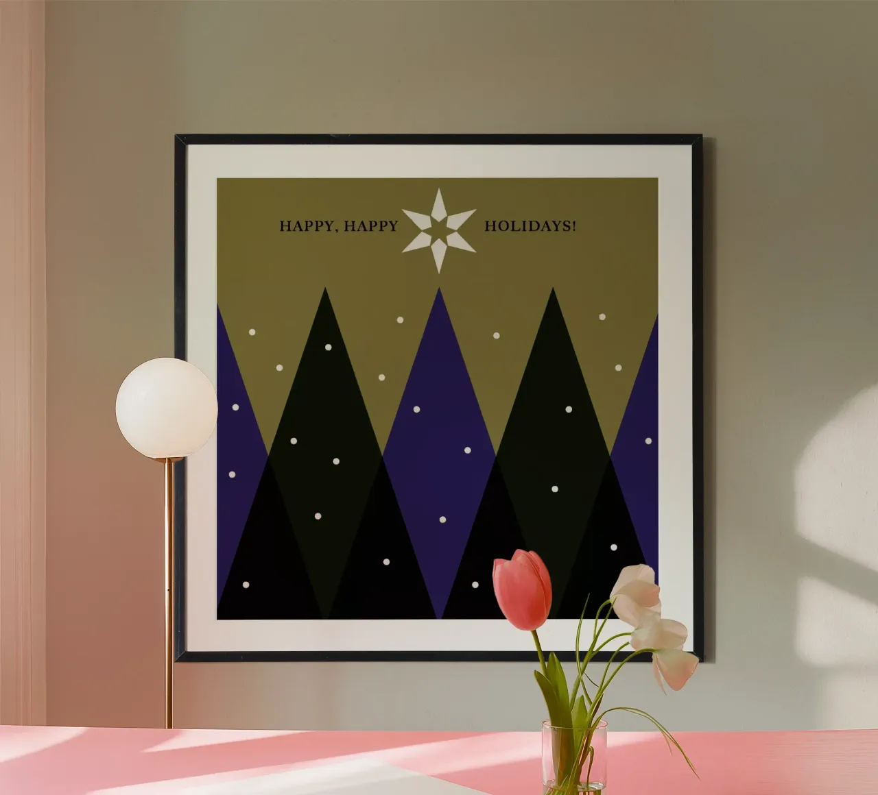 Happy, Happy Holidays poster met houten frame van Bo Lundberg