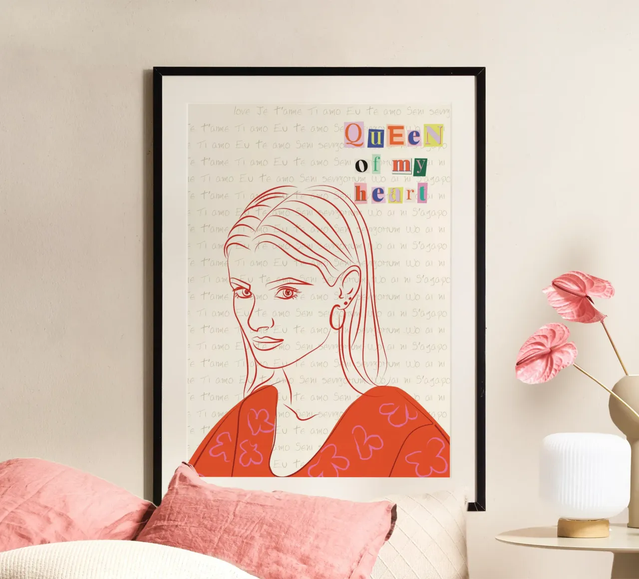 Queen Of My Heart poster con telaio in alluminio da Retro Love