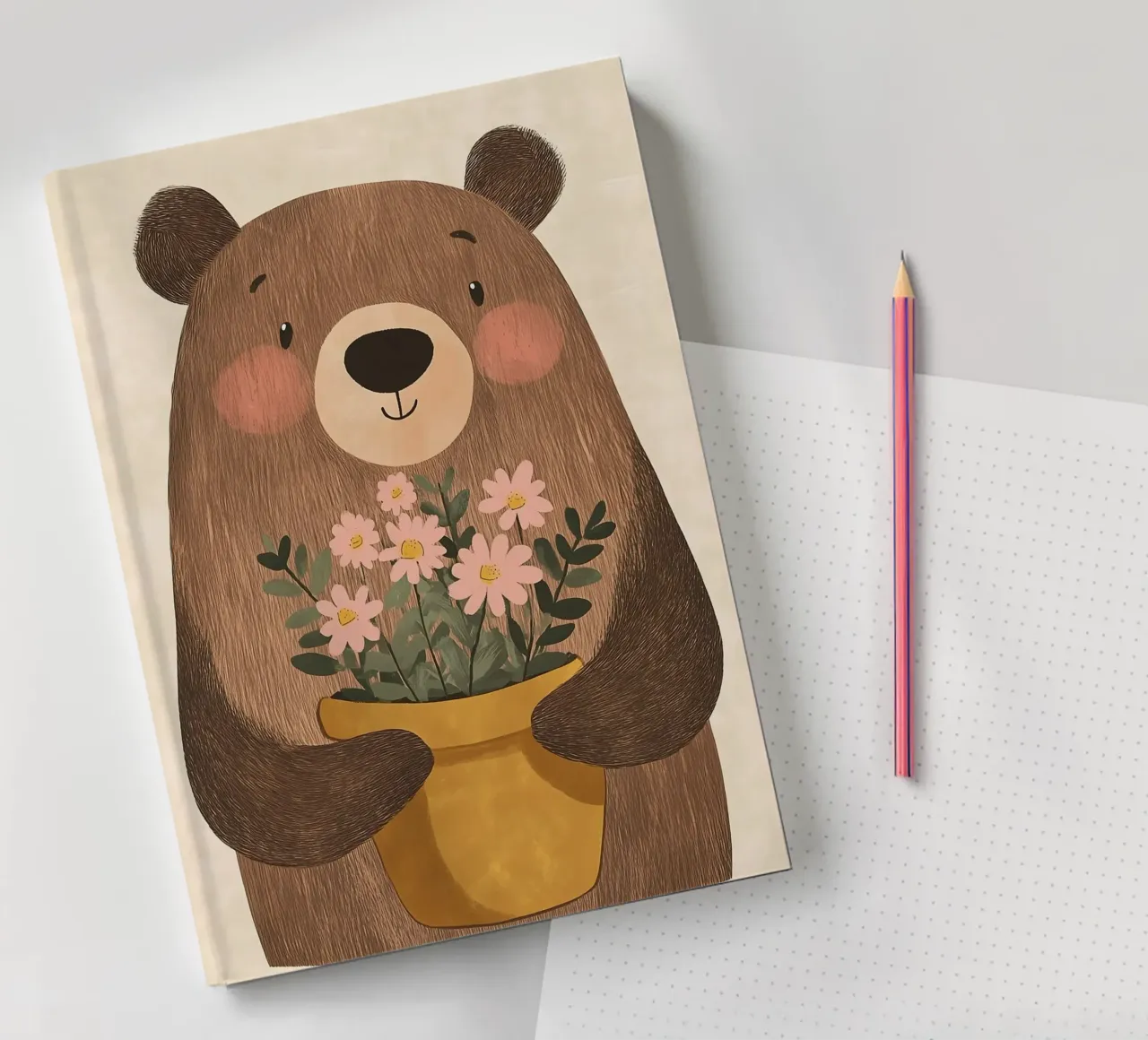Bear with Bouquet, Nursery Print, Floral Art notebook by Little Lola