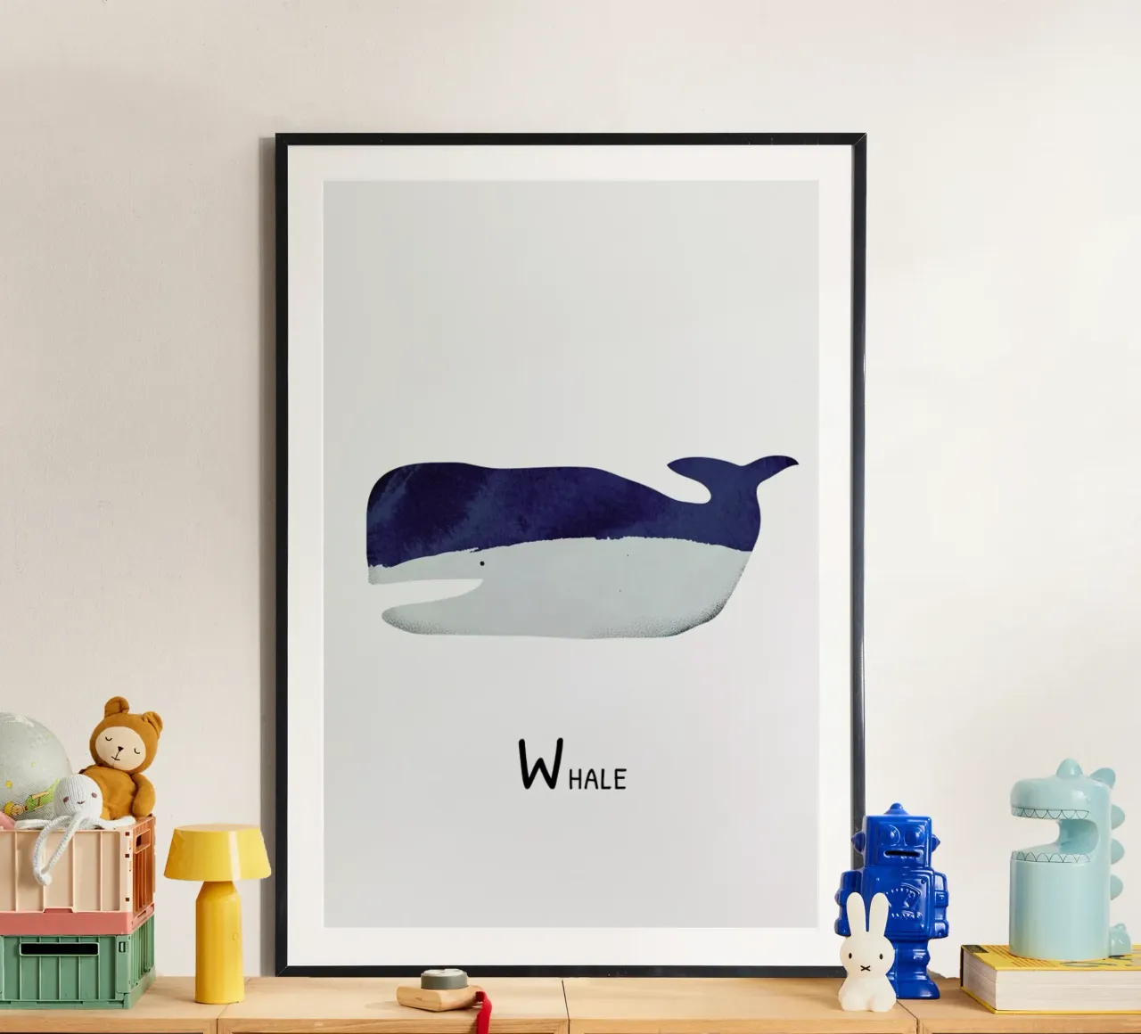 Whale poster con telaio in legno da Little Flourishes