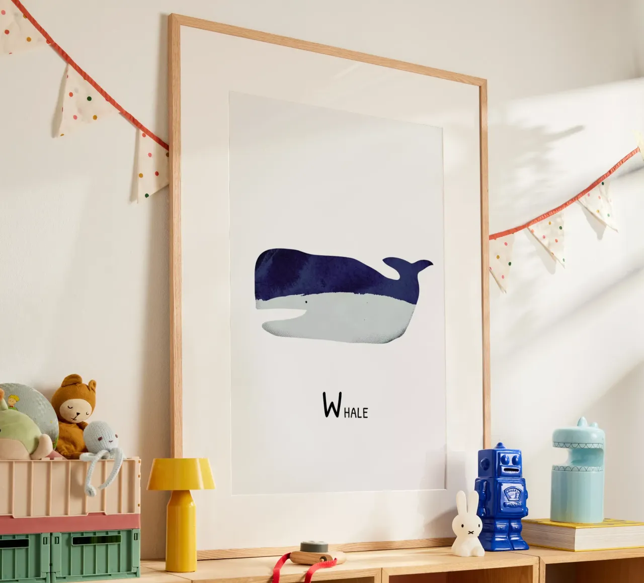 Whale poster con telaio in legno da Little Flourishes