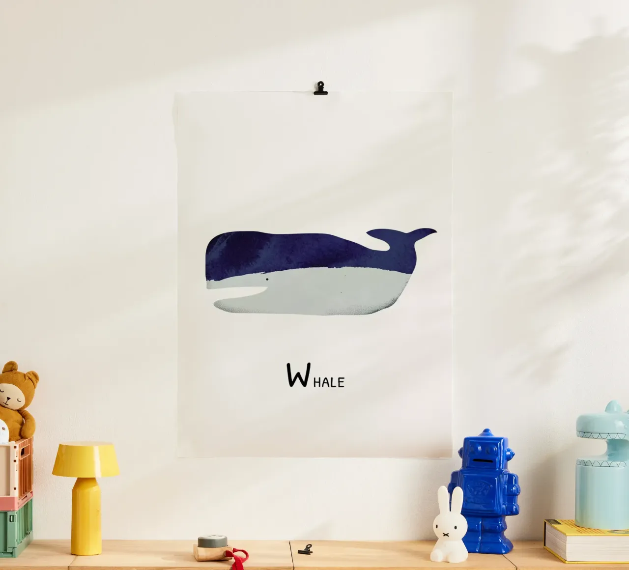 Whale poster con telaio in legno da Little Flourishes