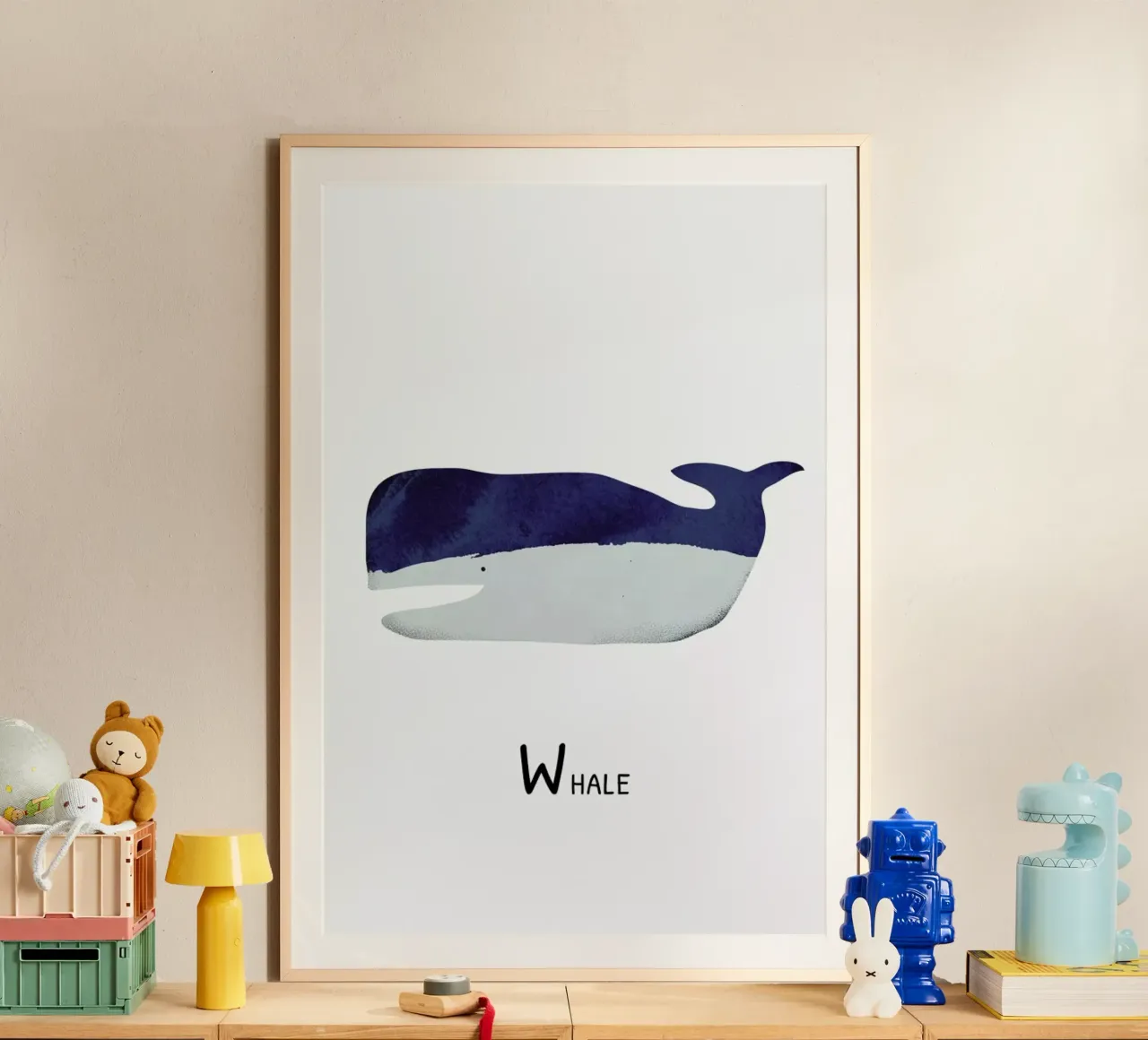 Whale poster con telaio in legno da Little Flourishes