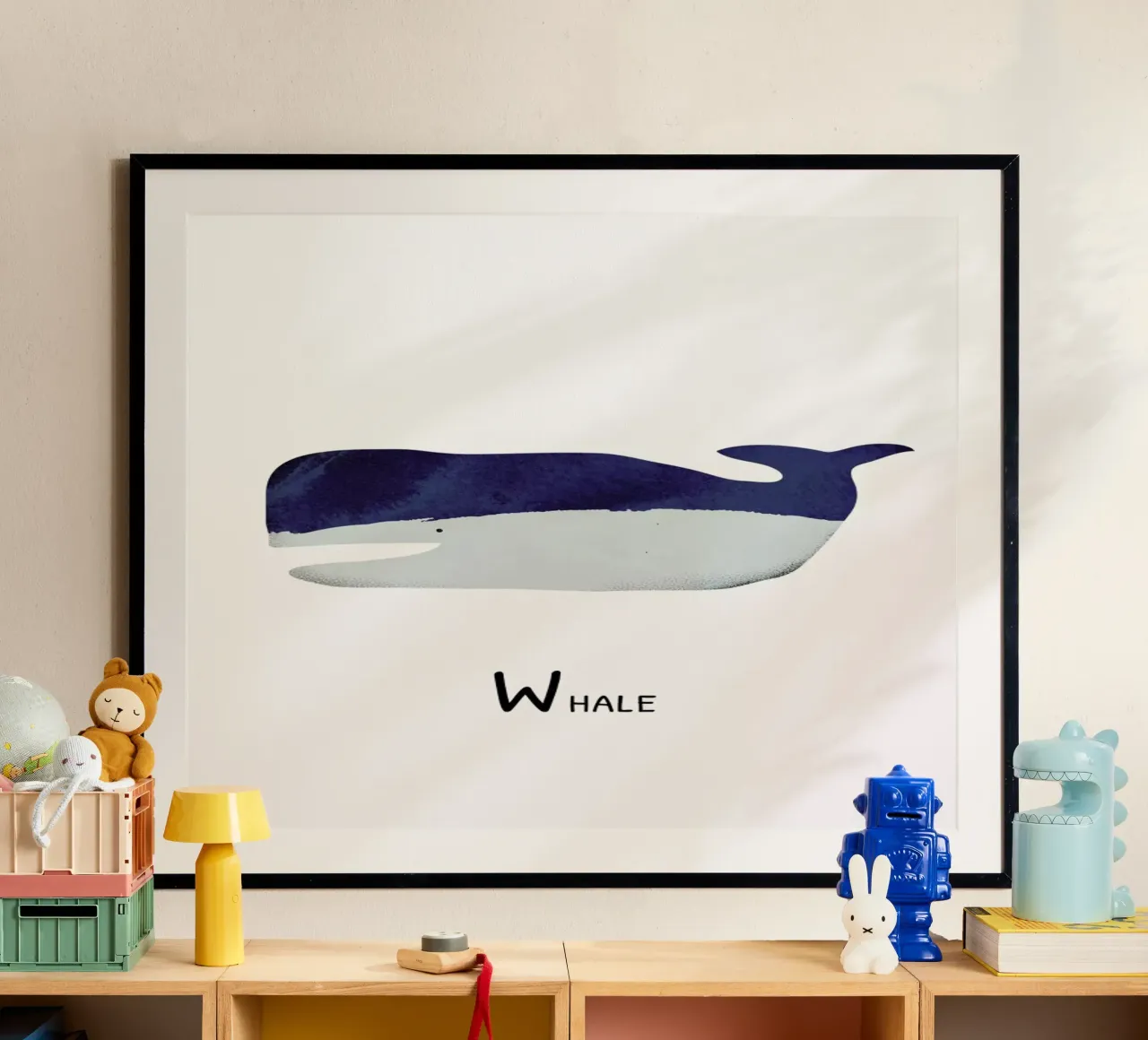 Whale poster con telaio in legno da Little Flourishes
