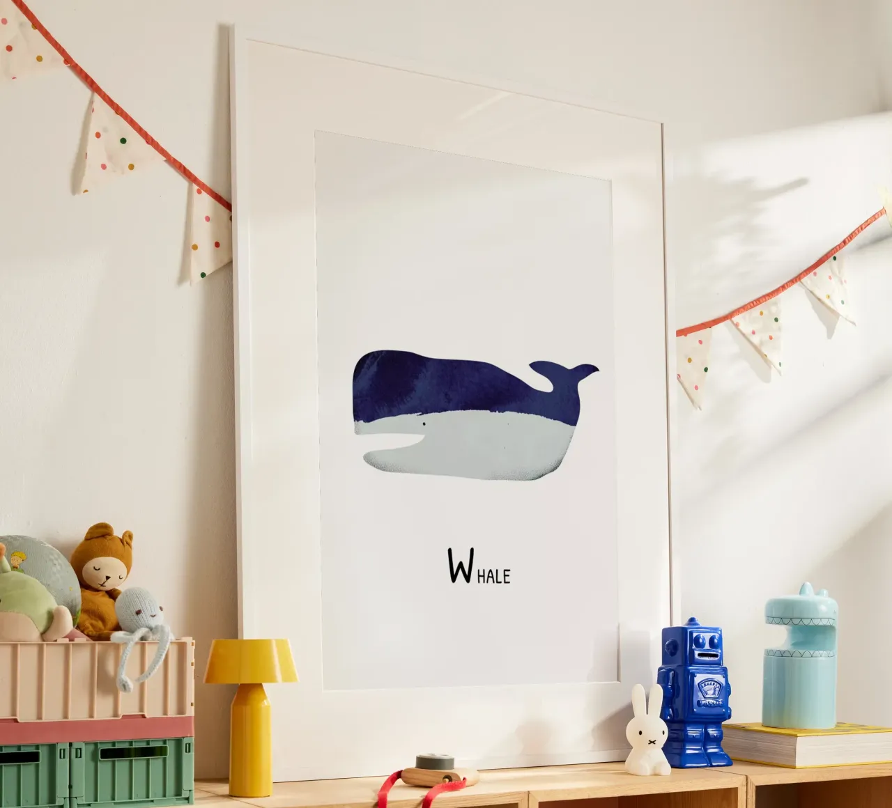 Whale poster con telaio in legno da Little Flourishes
