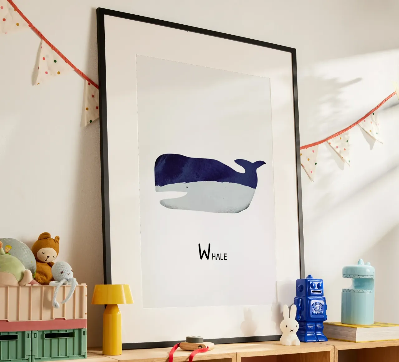 Whale poster con telaio in legno da Little Flourishes