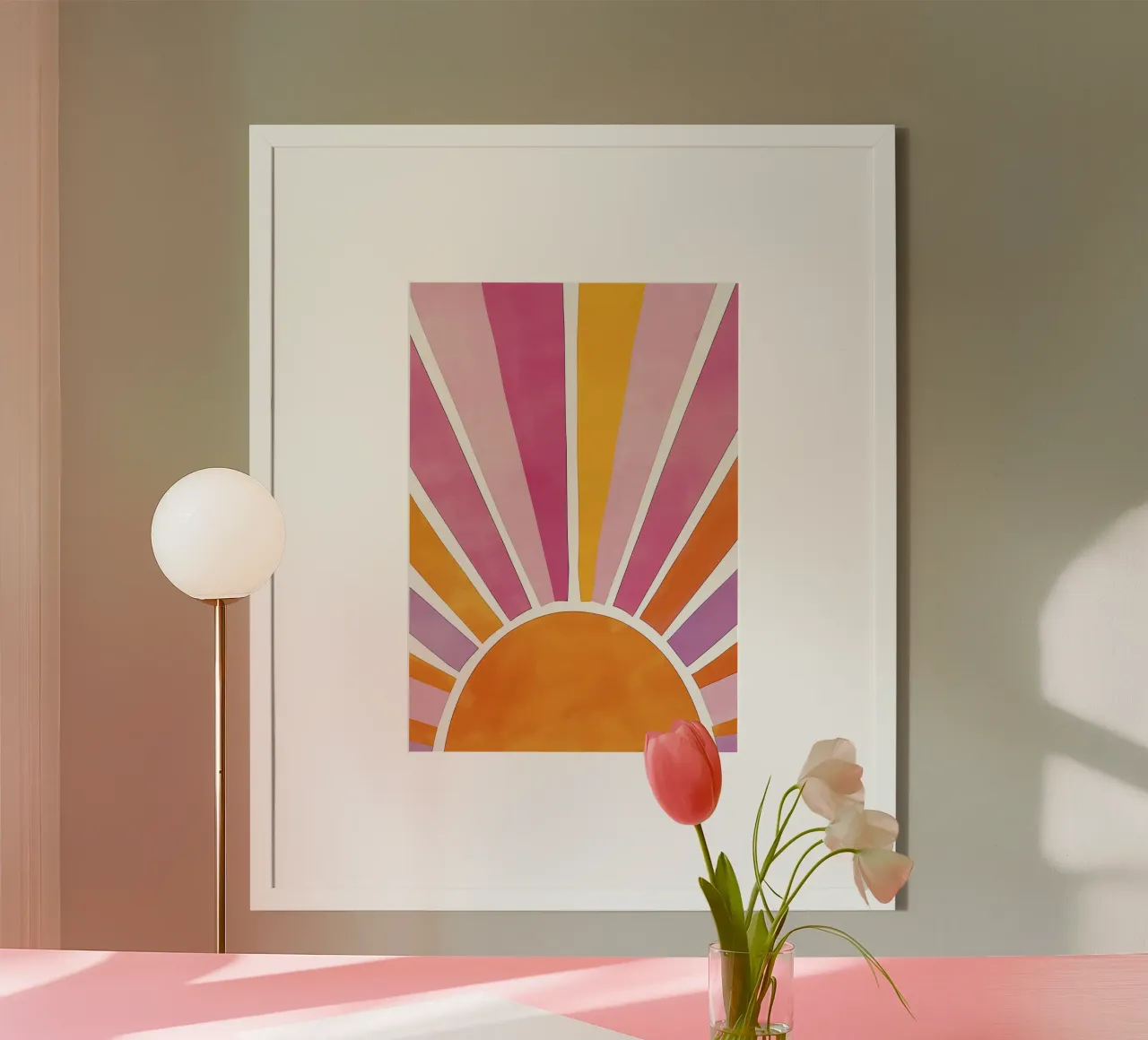 Stampa pastello con raggi di sole, poster colorato per cameretta poster con telaio in legno da Little Lola