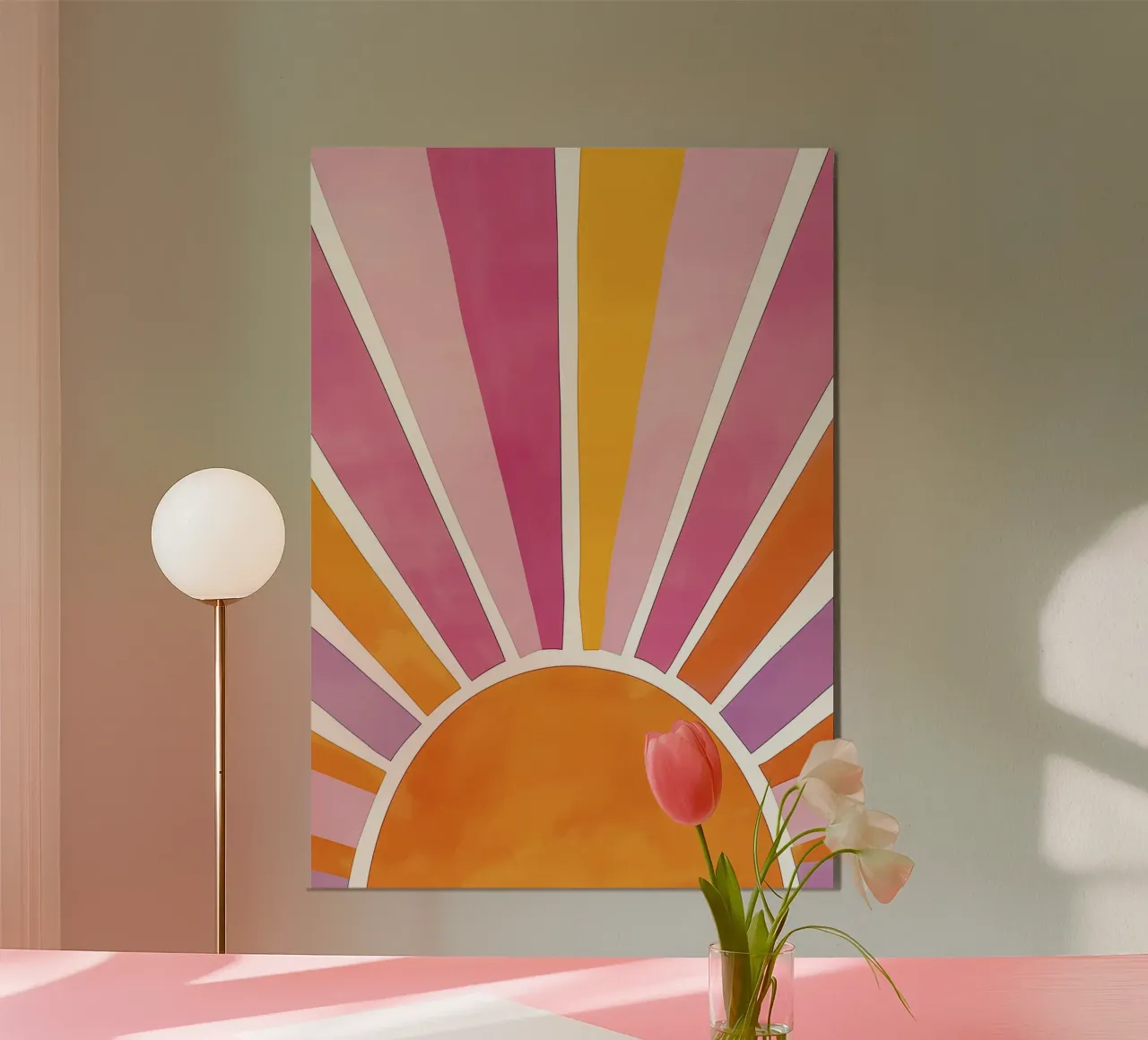 Stampa pastello con raggi di sole, poster colorato per cameretta poster con telaio in legno da Little Lola