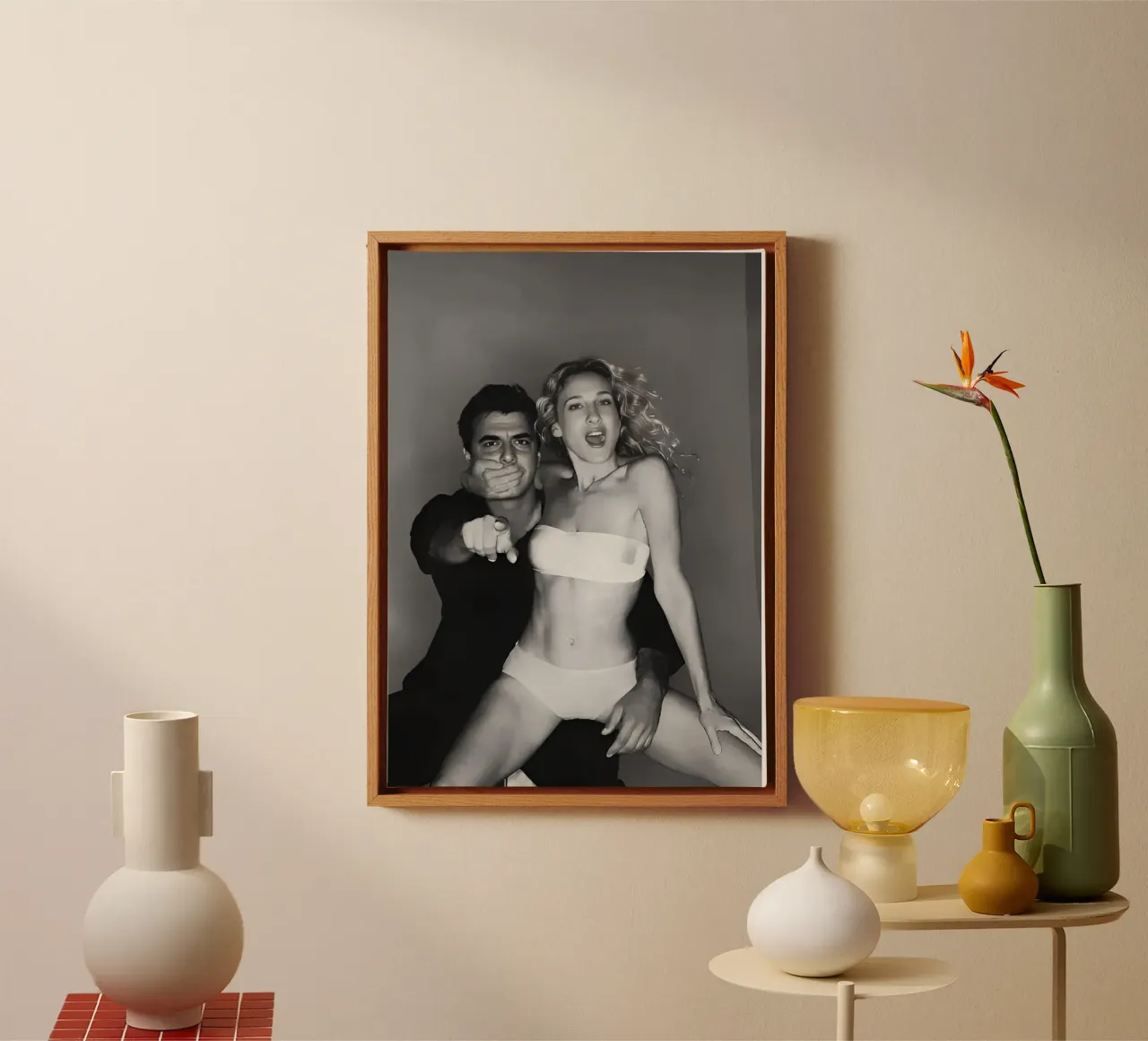 Carrie and Big in Toilet iconic scene canvas with Floater frame by rangginangs