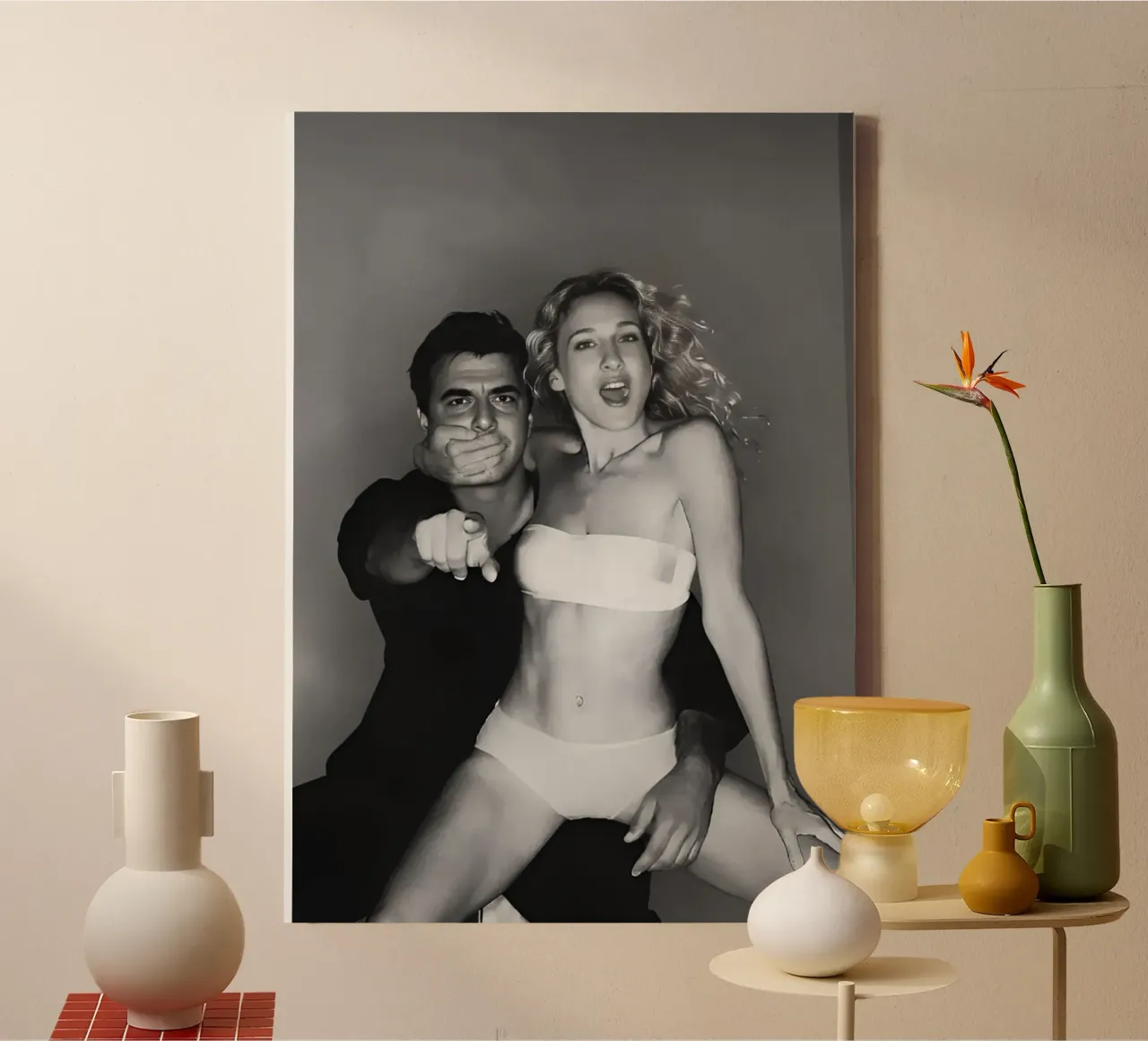 Carrie and Big in Toilet iconic scene canvas with Floater frame by rangginangs