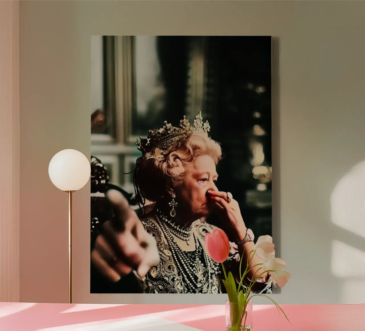 Funny Bathroom Vintage Queen Expression Meme Parody Art canvas with Floater frame by rangginangs