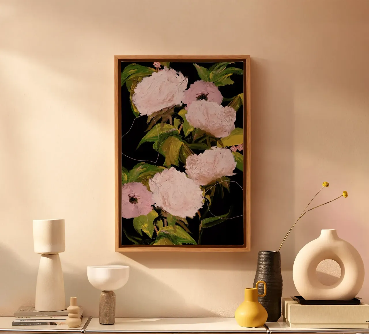 Peonies 2 canvas met Baklijst van Leigh Viner