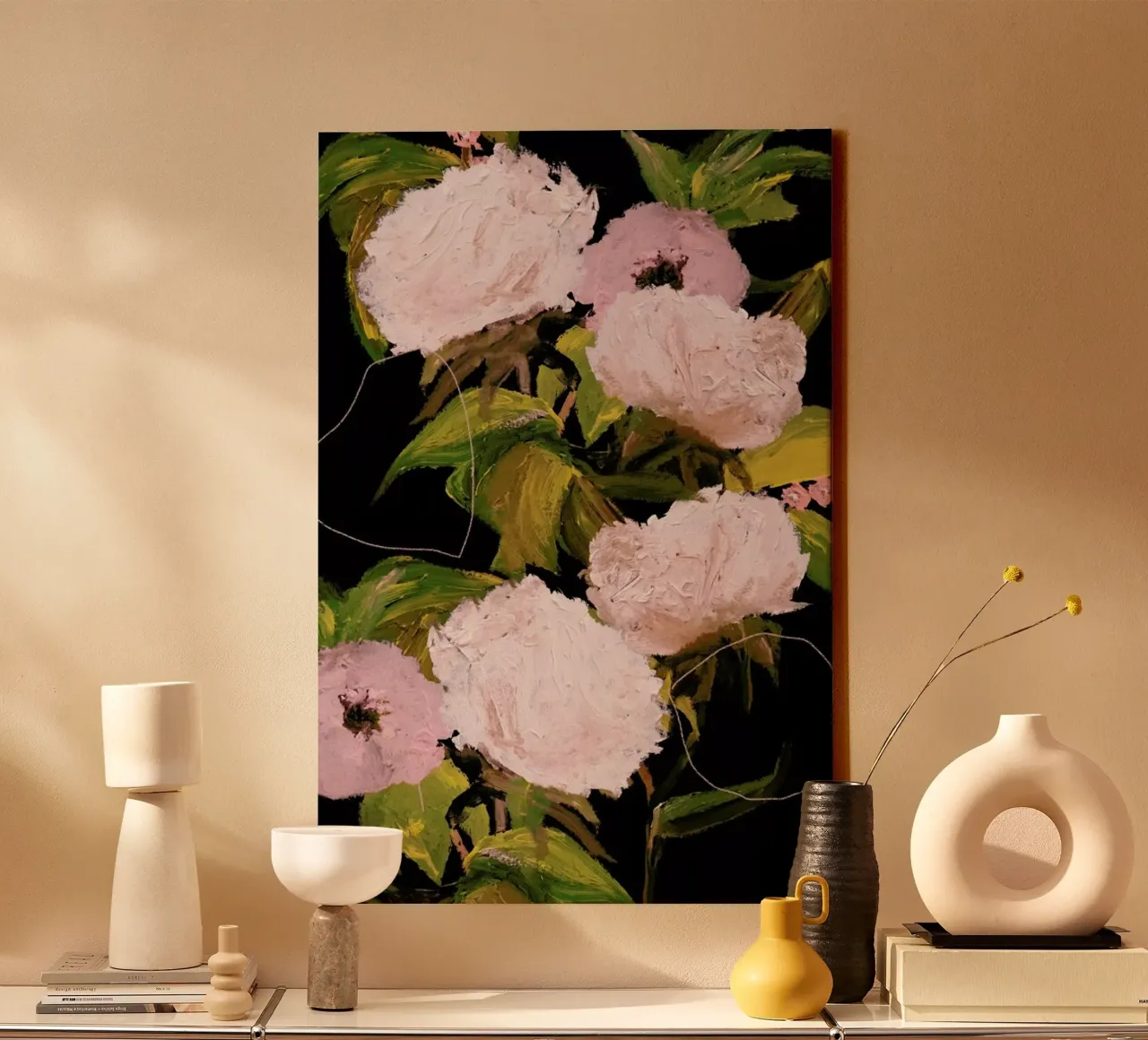 Peonies 2 canvas met Baklijst van Leigh Viner