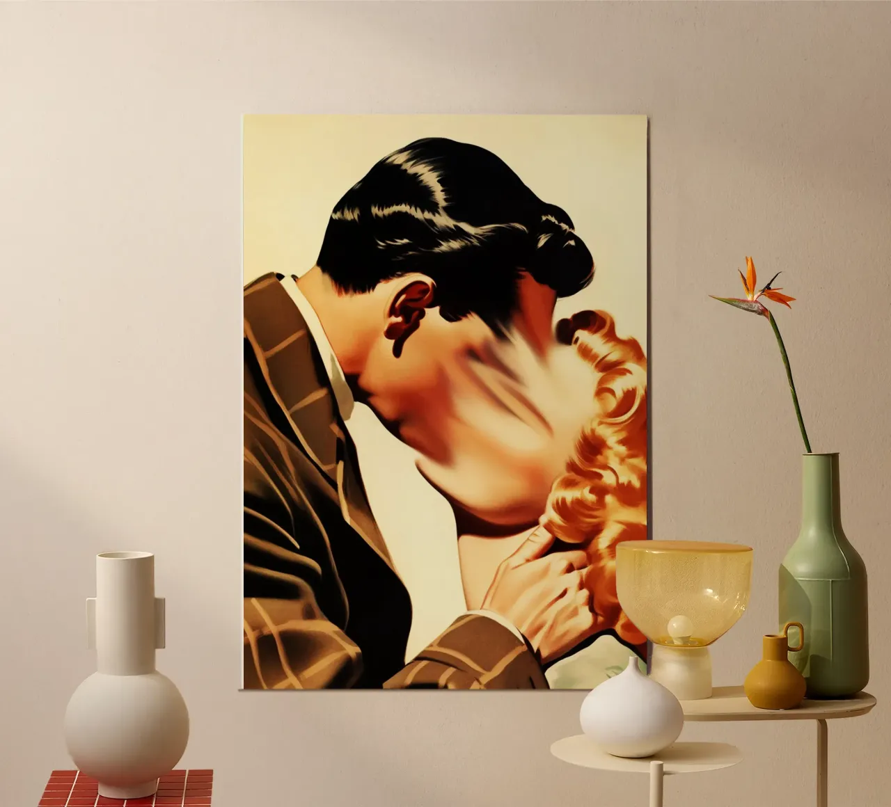 smelten kus minnaar paar kunst poster met kunststof frame van rangginangs