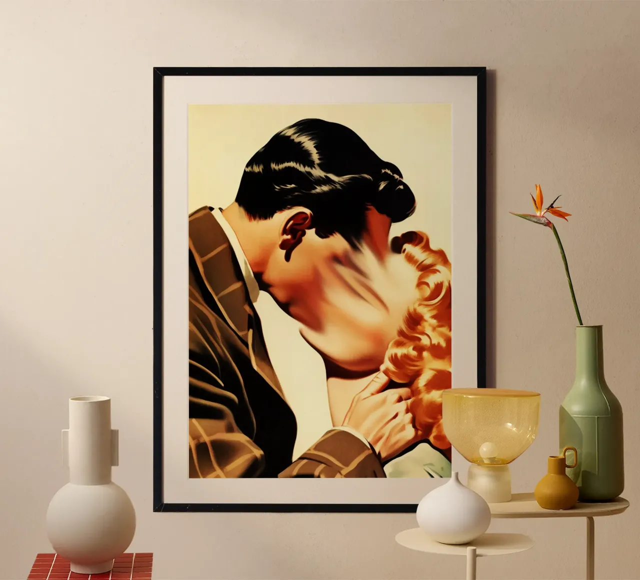 smelten kus minnaar paar kunst poster met kunststof frame van rangginangs