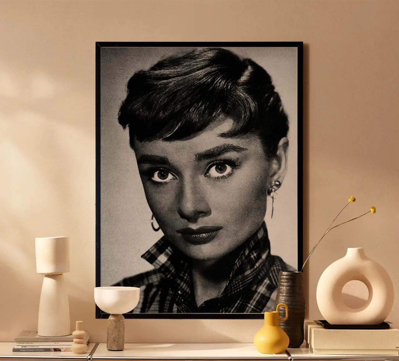 Audrey Hepburn Vintage Retro Glamour Fotografia d'arte poster con telaio in plastica da kembangross