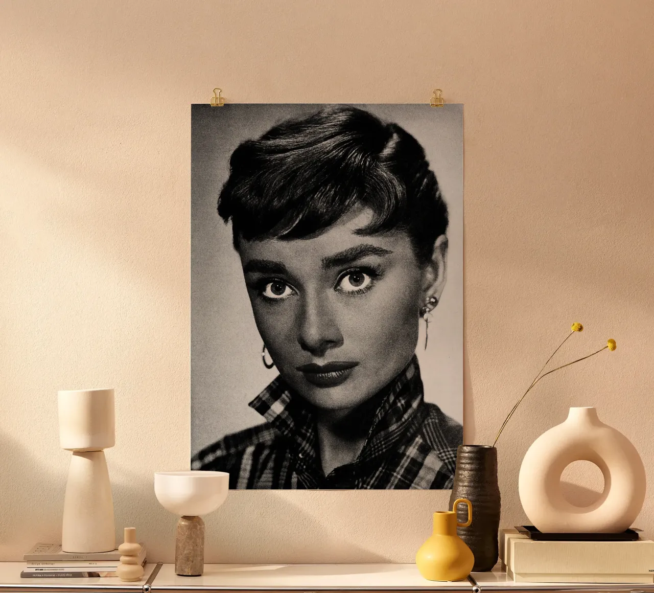 Audrey Hepburn Vintage Retro Glamour Fotografia d'arte poster con telaio in plastica da kembangross