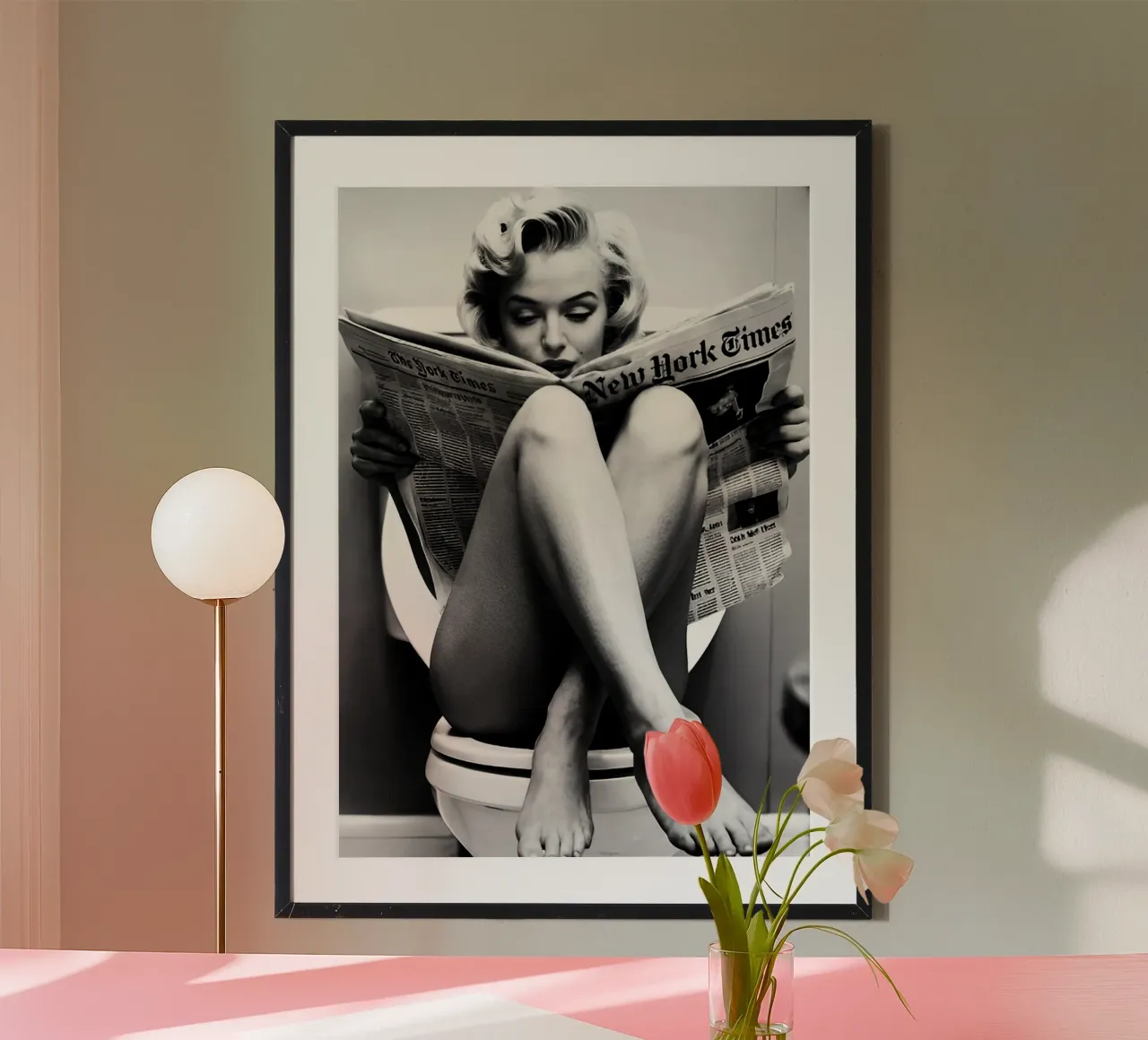 Marilyn sul gabinetto Arte parodistica d'epoca poster con telaio in plastica da kembangross