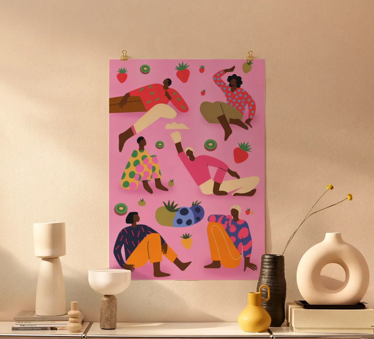 Speelse Aardbeiendans poster van Color Oblivion