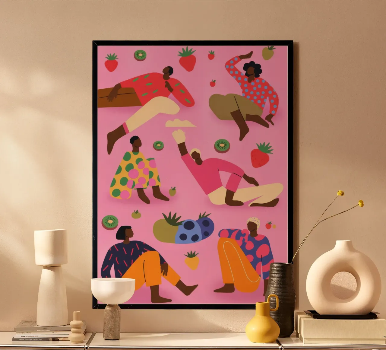 Speelse Aardbeiendans poster van Color Oblivion