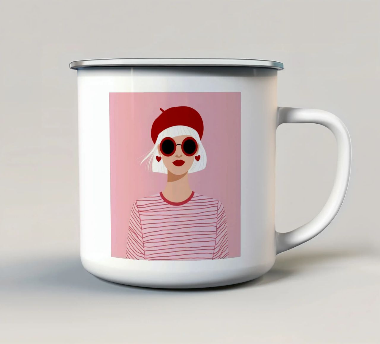 Berretto rosso a righe tazza in smalto da Color Oblivion