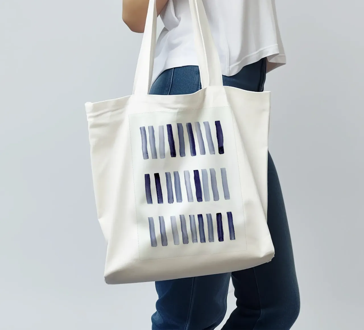 Blaue Striche borsa in juta da Mia Nissen