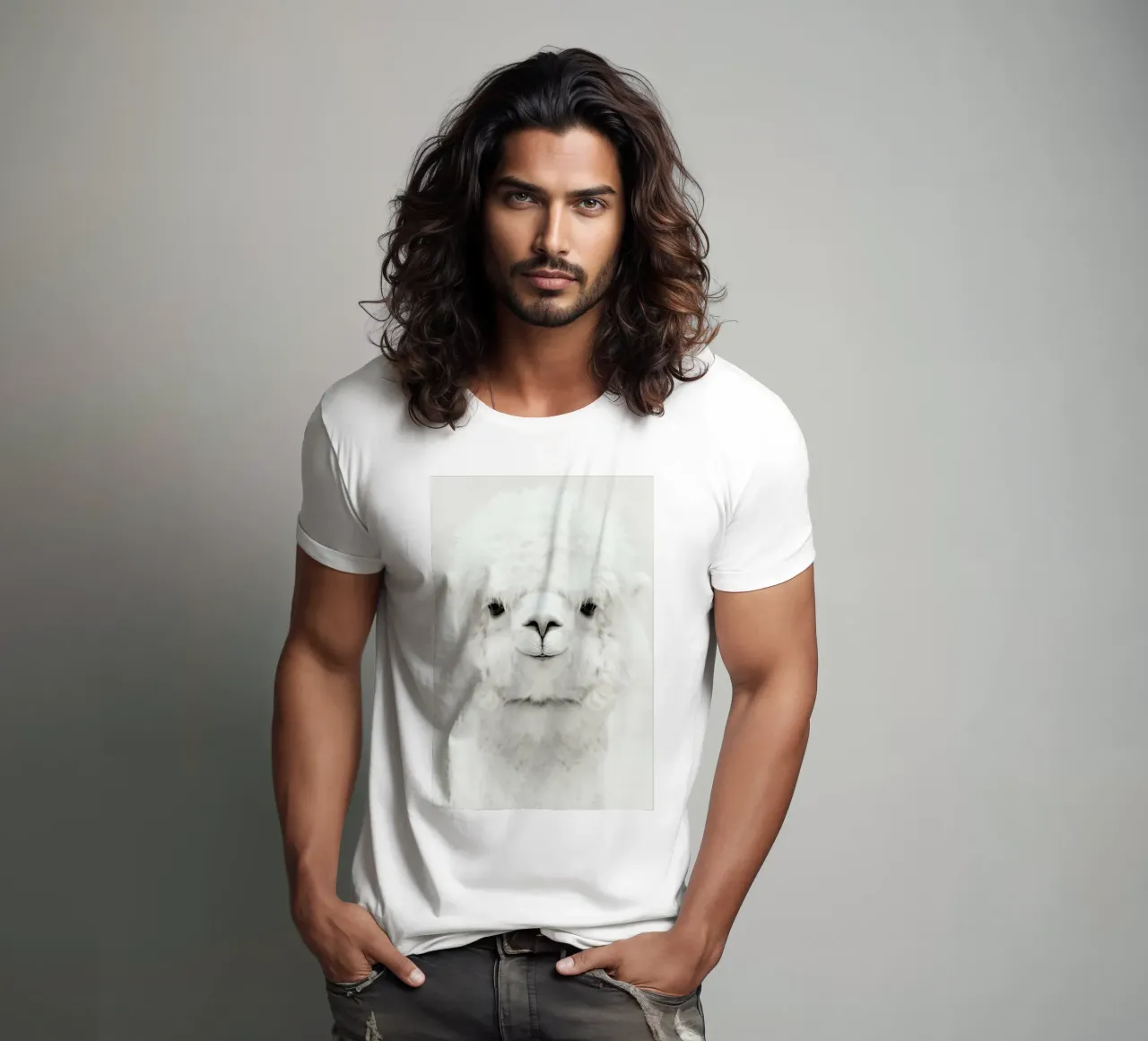Smiling Alpaca t-shirt by Monika Strigel