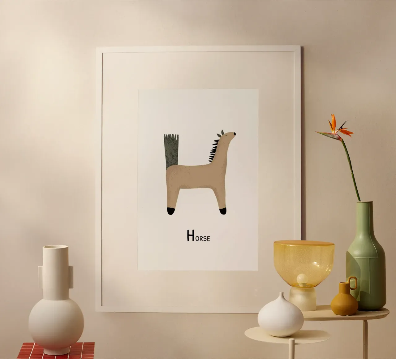 H for Horse poster con telaio in legno da Little Flourishes