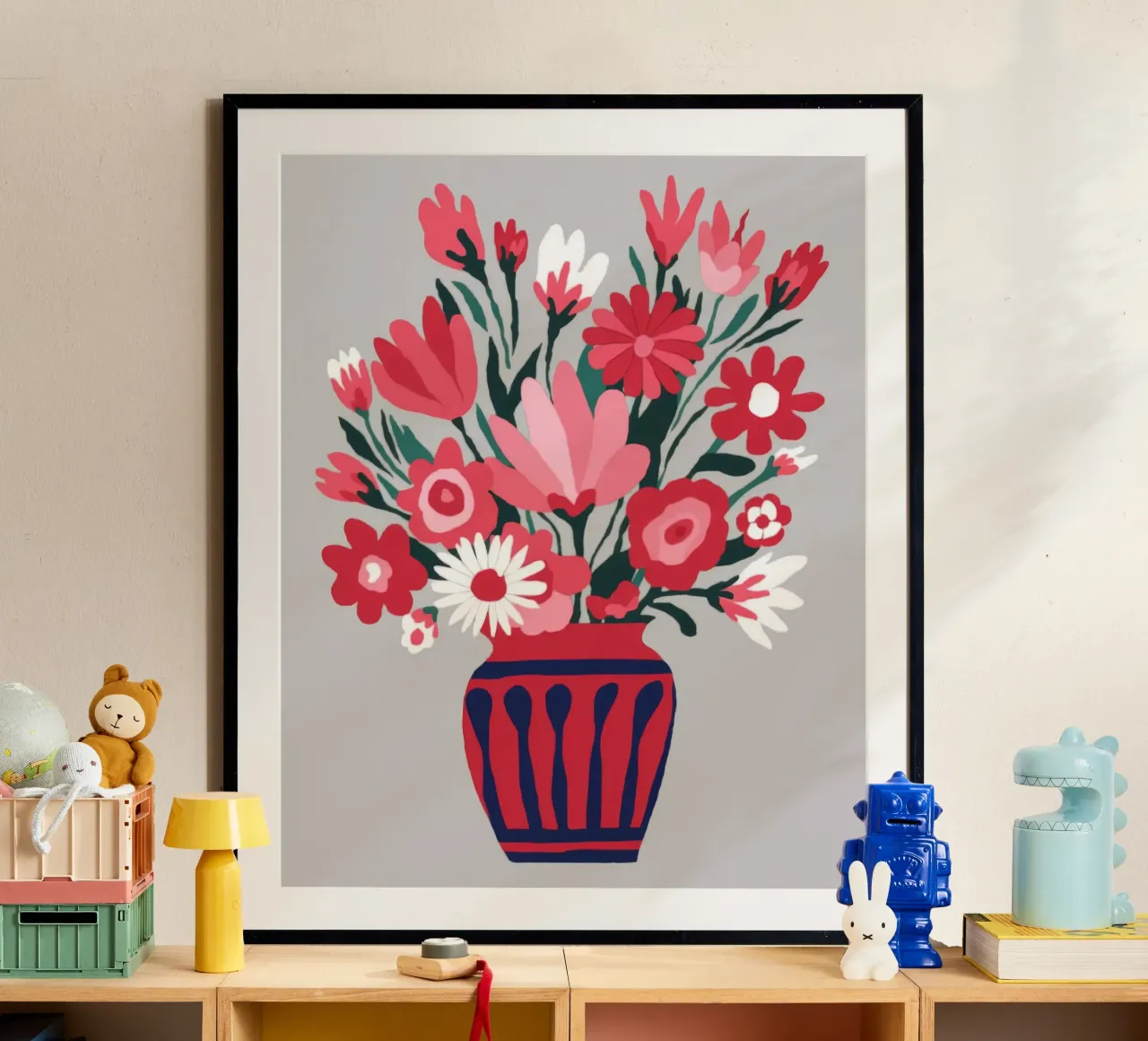 Vaso floreale vibrante poster con telaio in alluminio da Color Oblivion