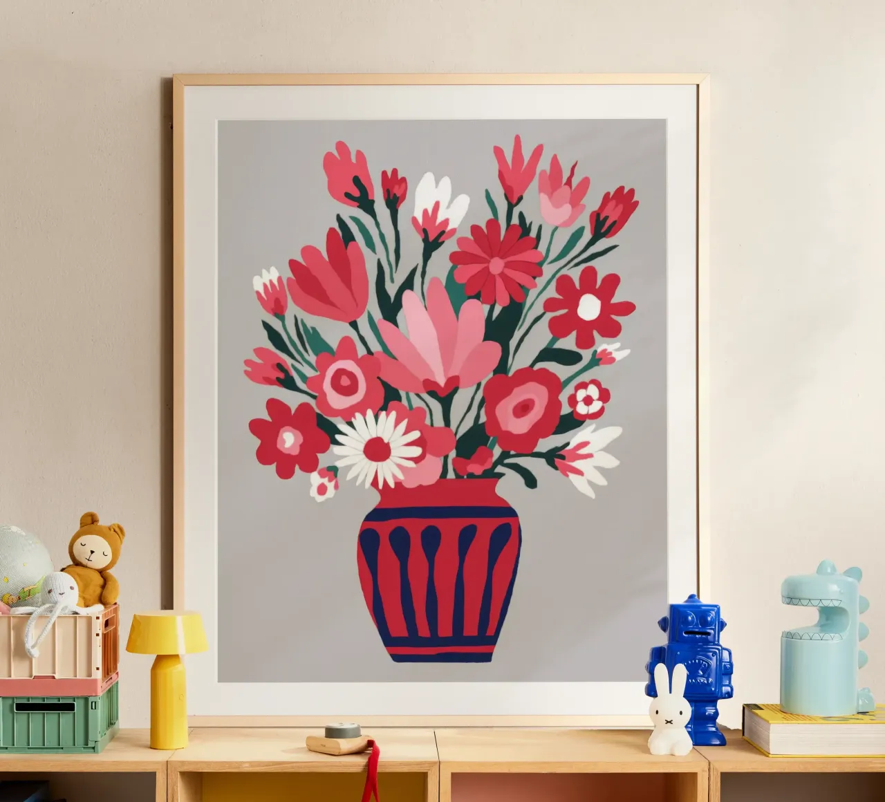 Vaso floreale vibrante poster con telaio in alluminio da Color Oblivion