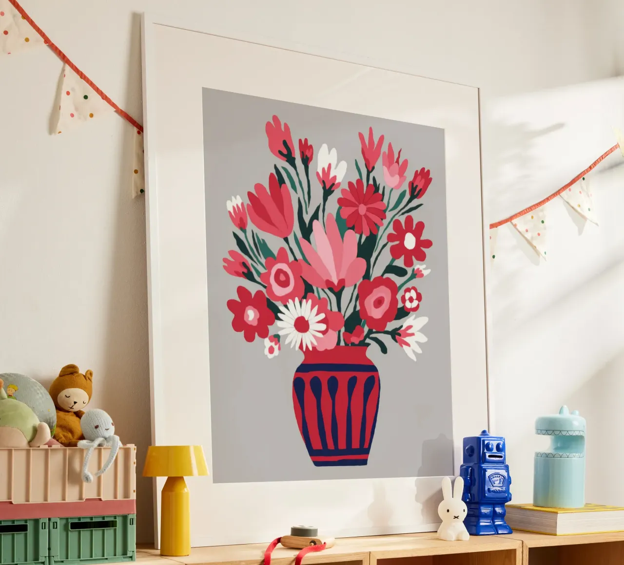 Vaso floreale vibrante poster con telaio in alluminio da Color Oblivion
