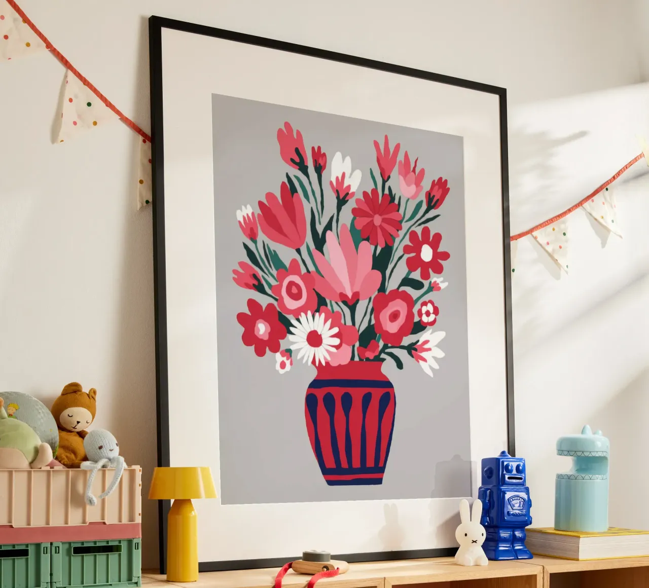 Vaso floreale vibrante poster con telaio in alluminio da Color Oblivion