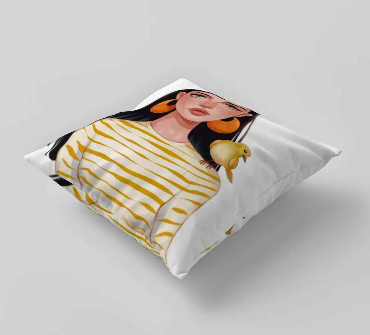 Striped Bird Companion decorative cushion by Color Oblivion