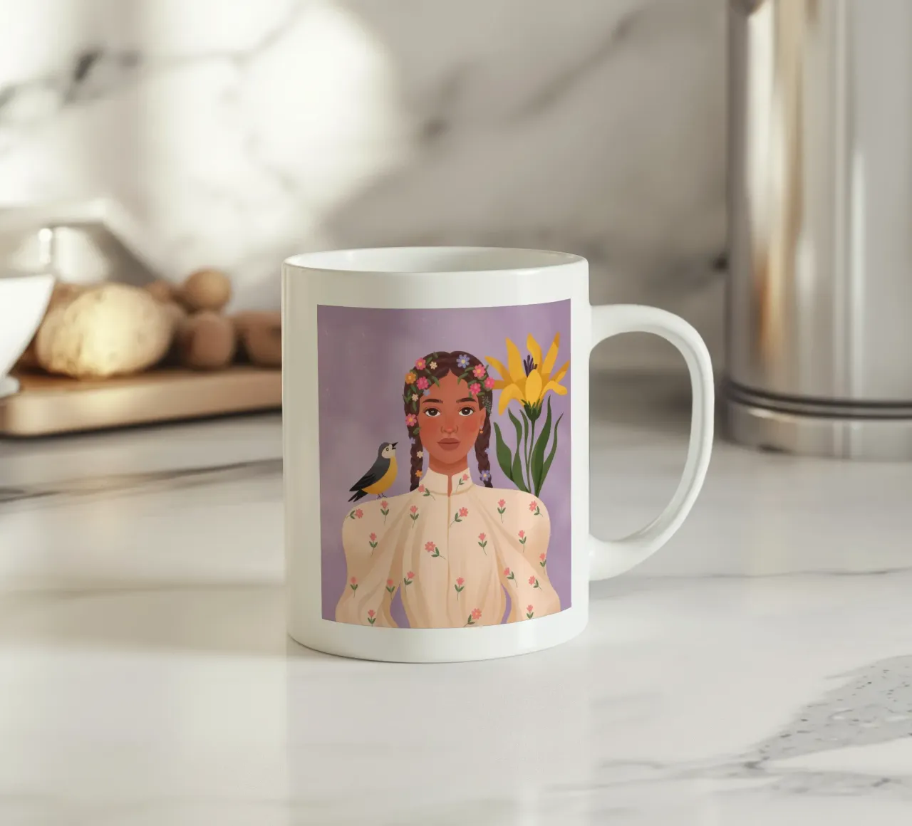Bird and Blossoms ceramic mug by Color Oblivion