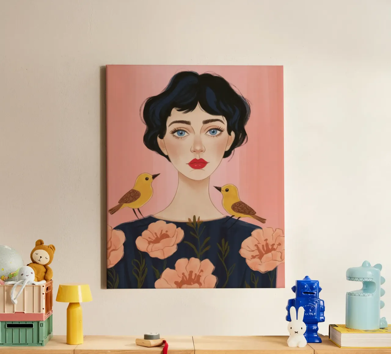 Bloemenharmonie vogels canvas met Baklijst van Color Oblivion