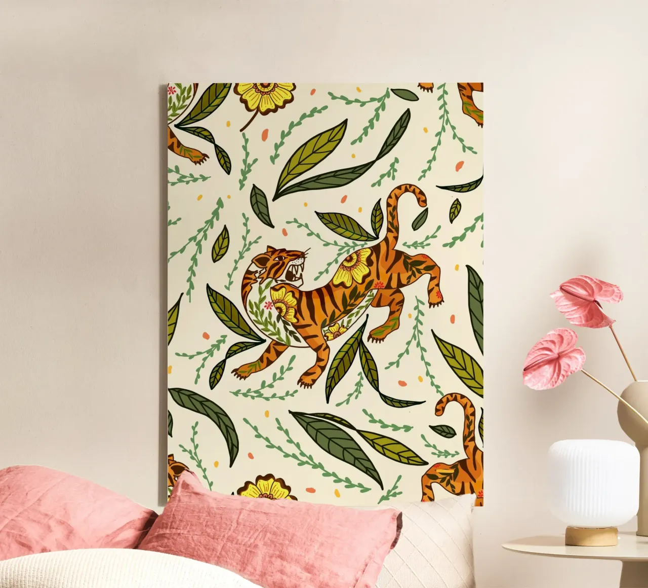 Retro Tiger Roar canvas met Baklijst van Mitalim Designs