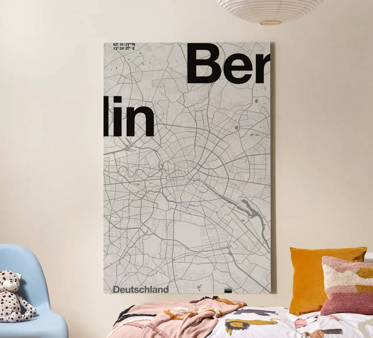 Berlin Minimalist Map tela con Cornice a cassetta da Florent Bodart