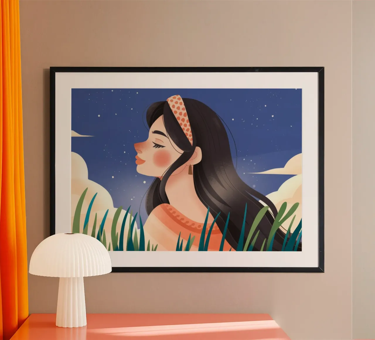 Contemplazione della notte stellata poster con telaio in legno da Color Oblivion