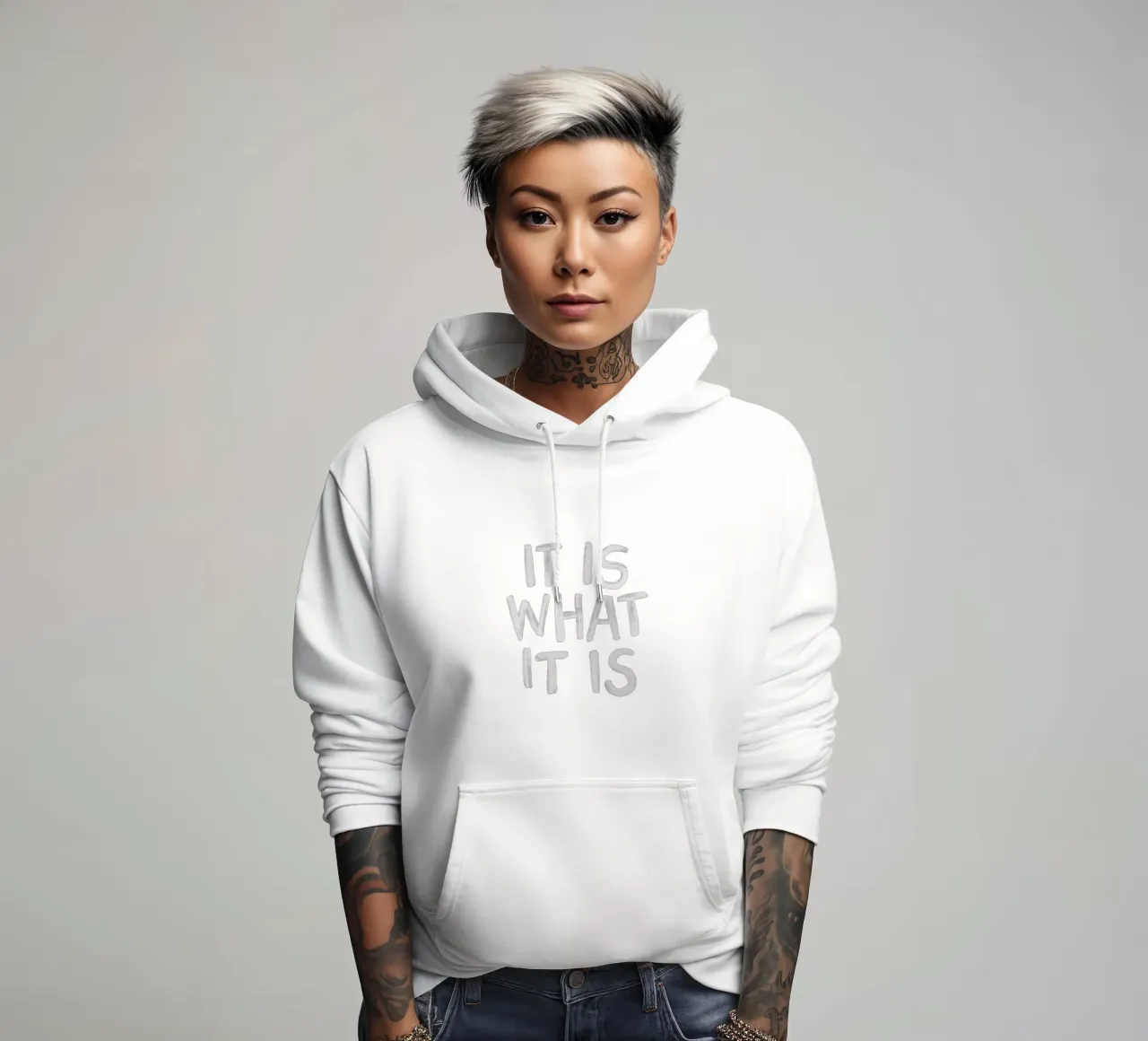 It Is What It Is - Stampa tipografica in blu e bianco felpa con cappuccio da THE MOTIVATED TYPE