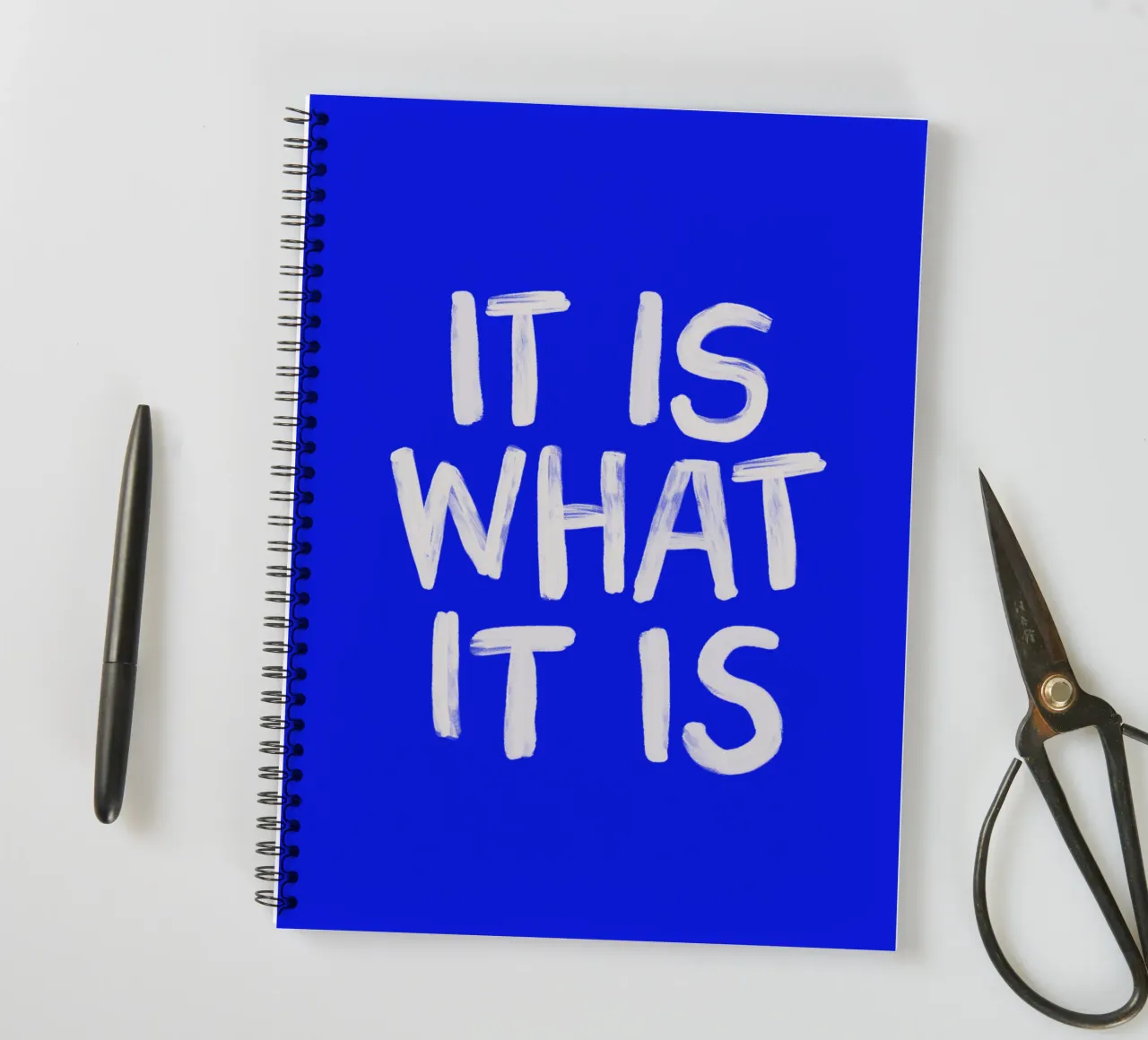 It Is What It Is Sassy Typography Print in Blue and White spiral notebook by THE MOTIVATED TYPE