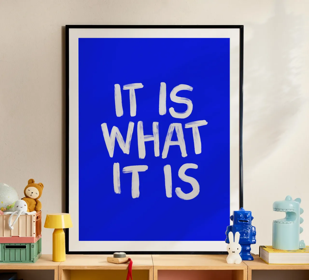 It Is What It Is Sassy Typography Print in Blue and White hahnemühle by THE MOTIVATED TYPE