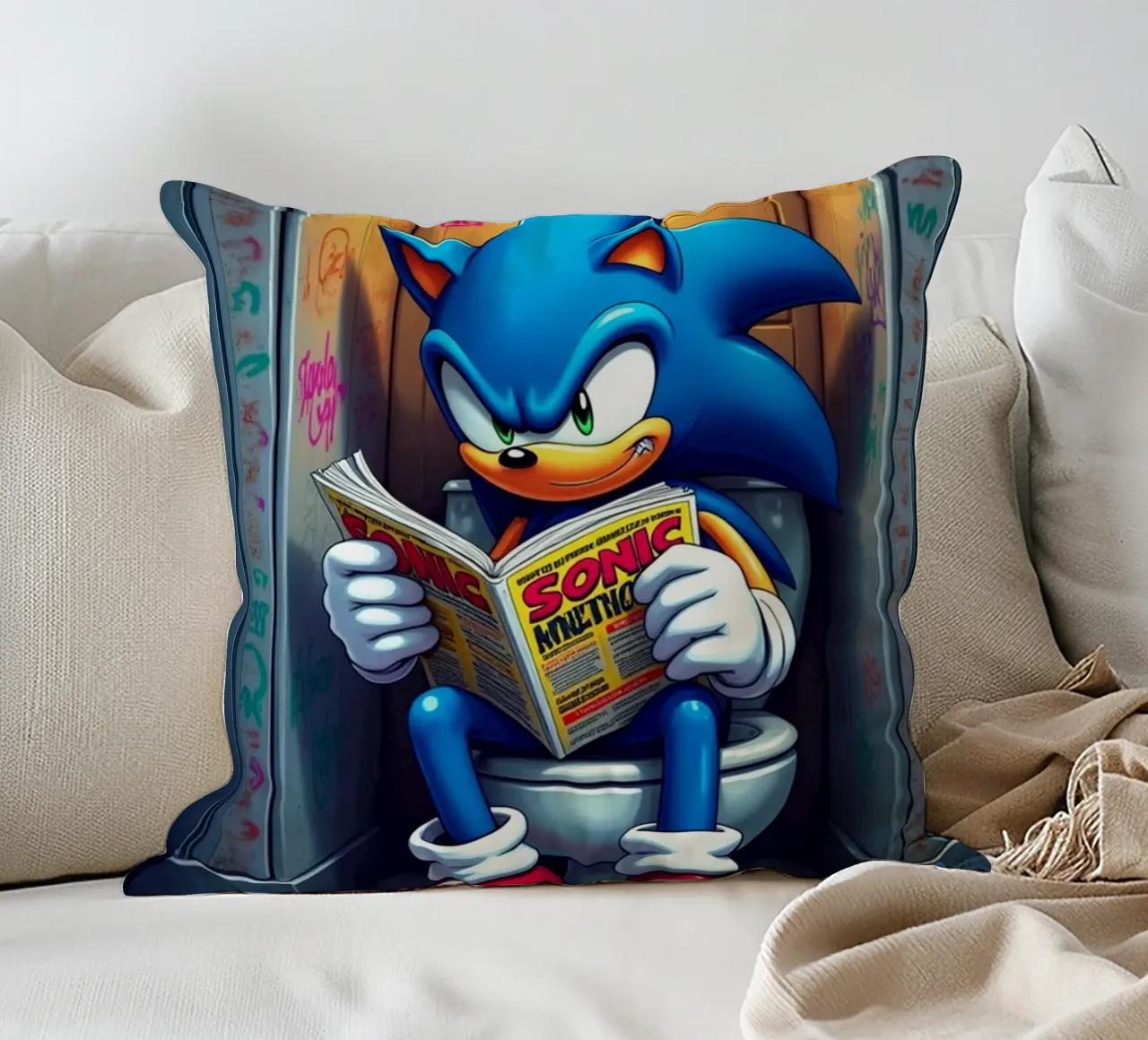 Sonic Toilet Zone Act 1 cuscino da FreeArtStudio