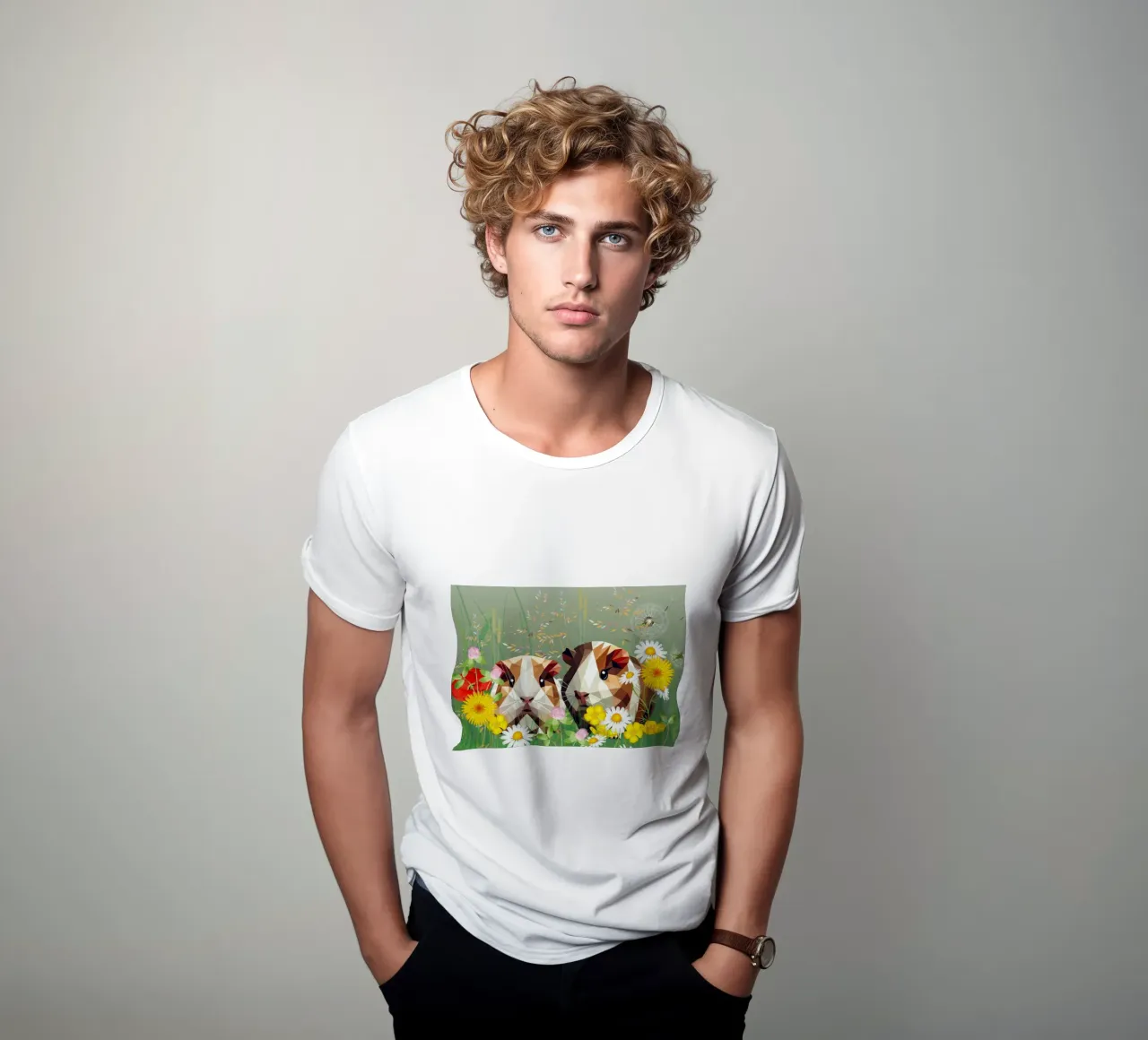 Dos cobayas en el prado de flores mágicas camiseta de namosh