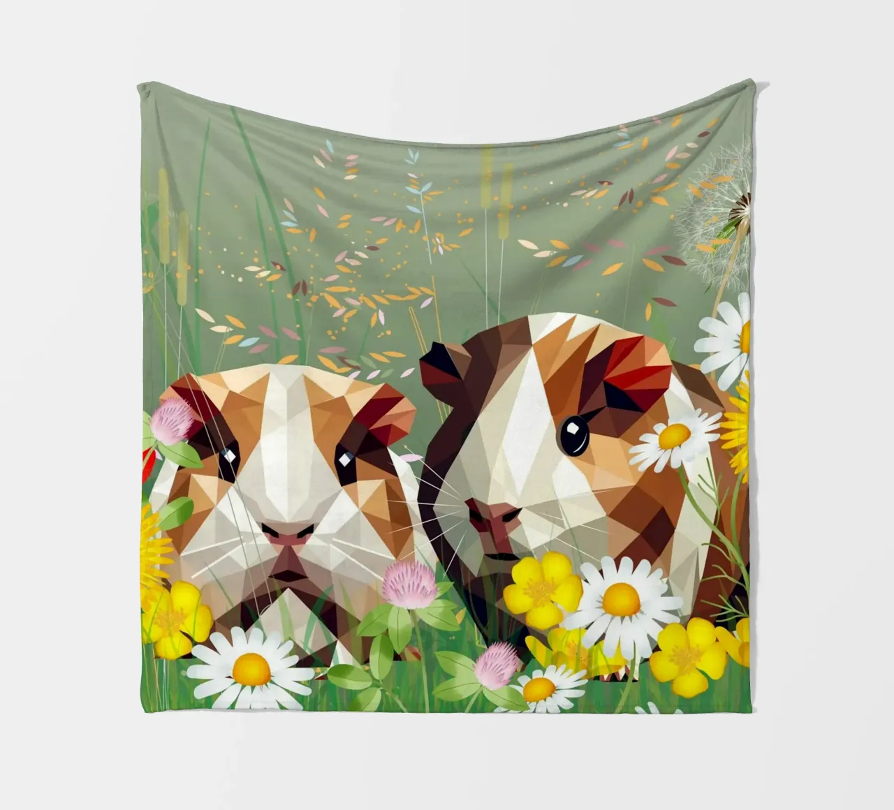 Two guinea pigs in the flower meadow magic fleece blanket by namosh