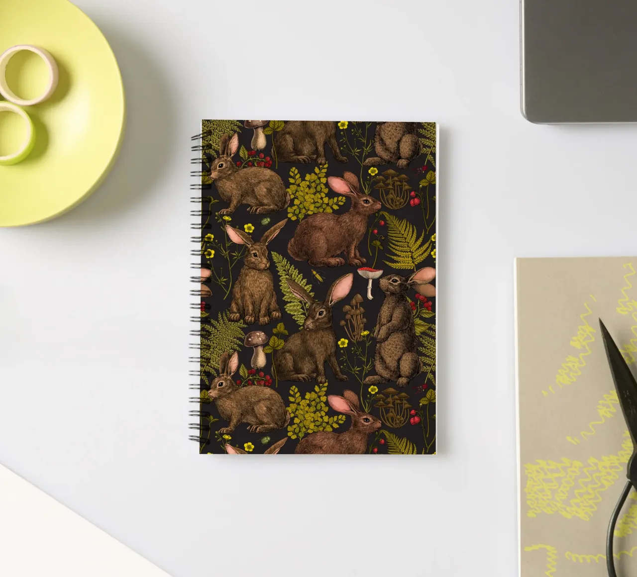 Rabbits and woodland flora spiral notebook by Painted Nature