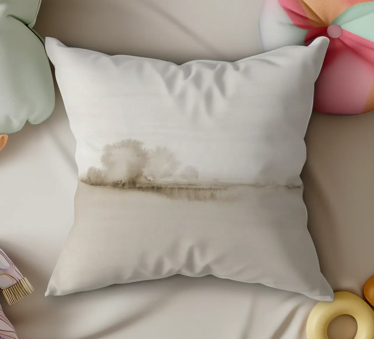 Campi astratti ad acquerello nei toni del beige cuscino da NouveauPrints