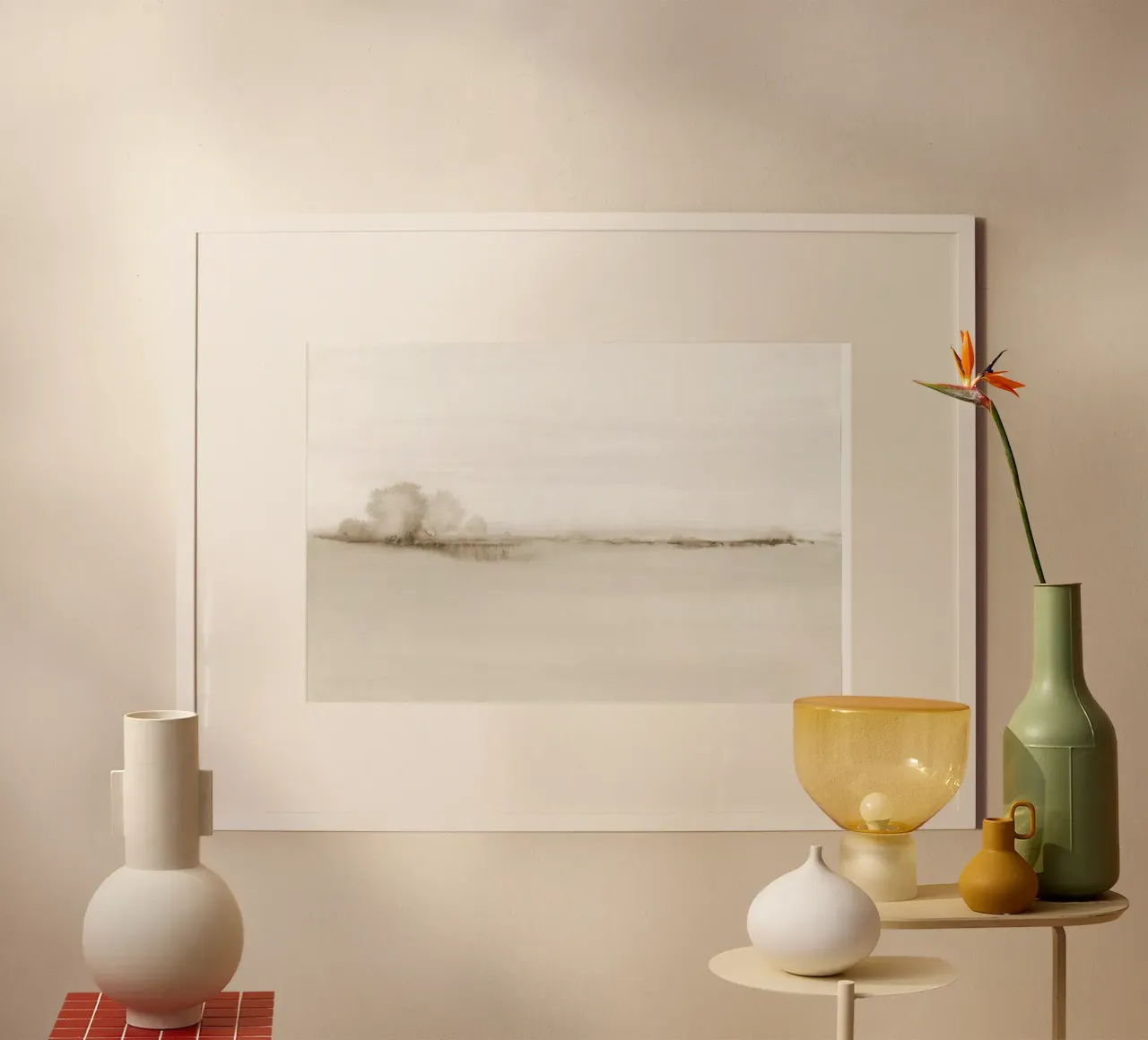Abstract watercolor fields in beige tones hahnemühle by NouveauPrints