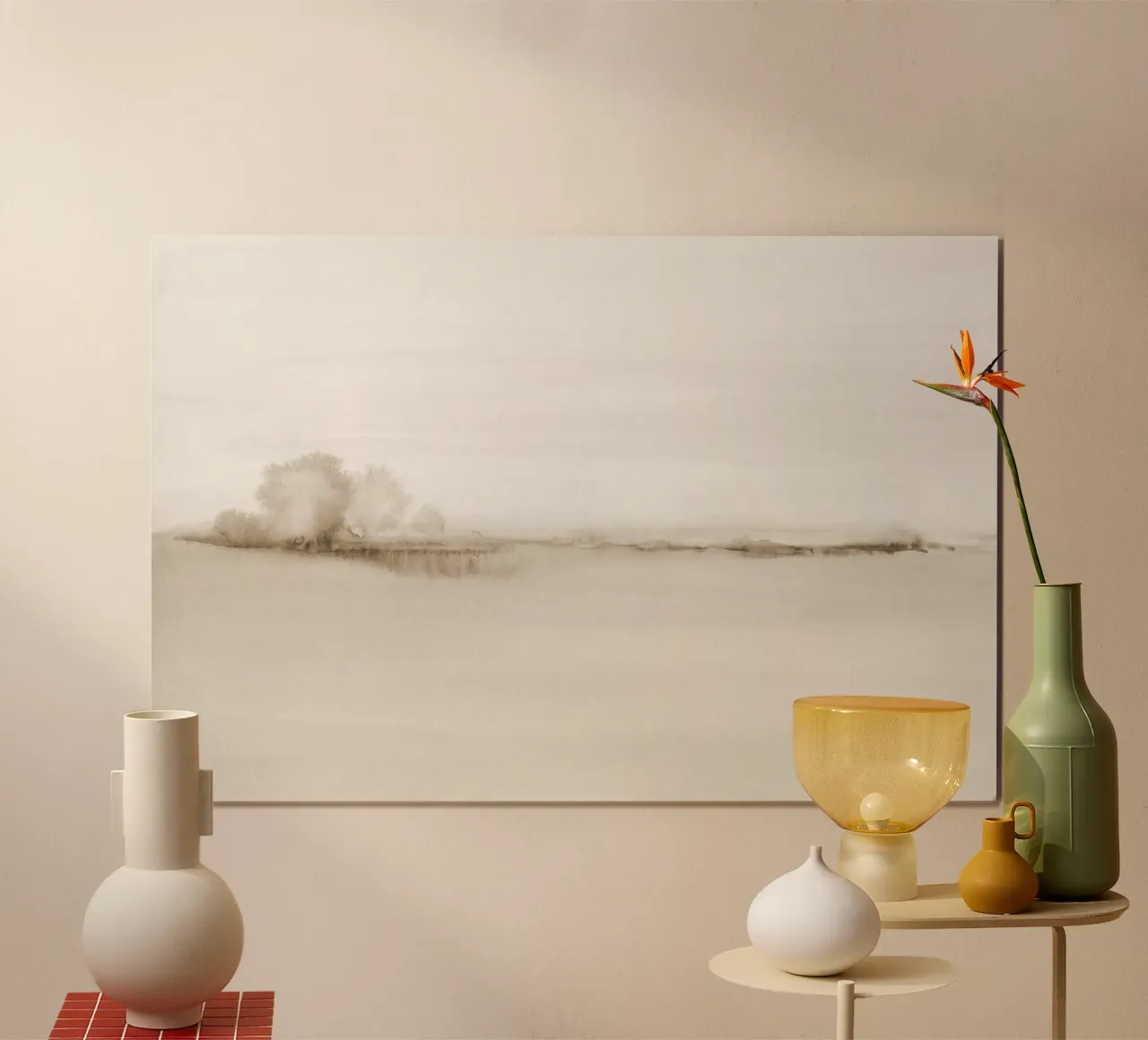 Abstract watercolor fields in beige tones hahnemühle by NouveauPrints