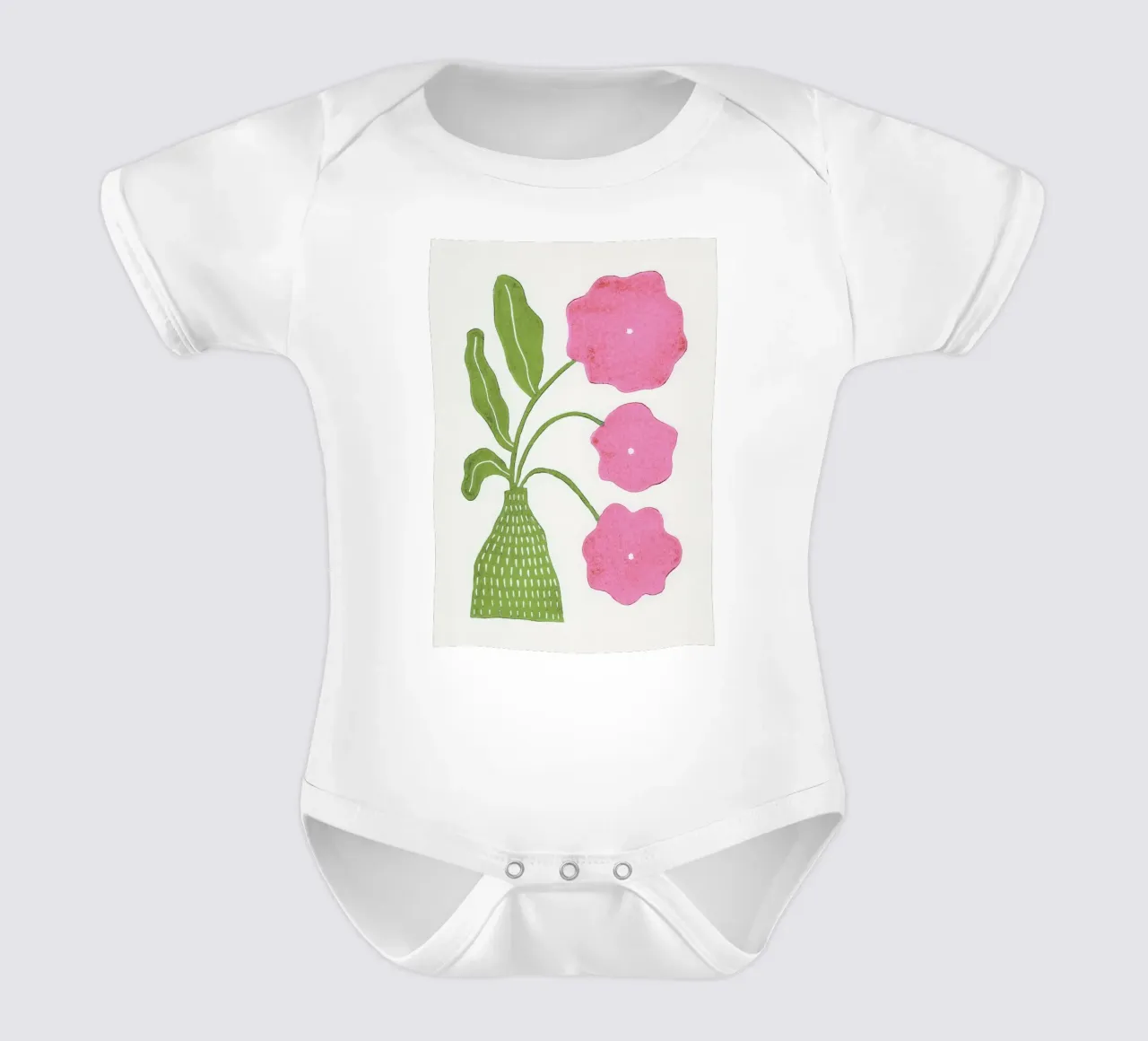 In Full Bloom / Stampa lino verde e rosa body neonato maniche corte da Alisa Galitsyna
