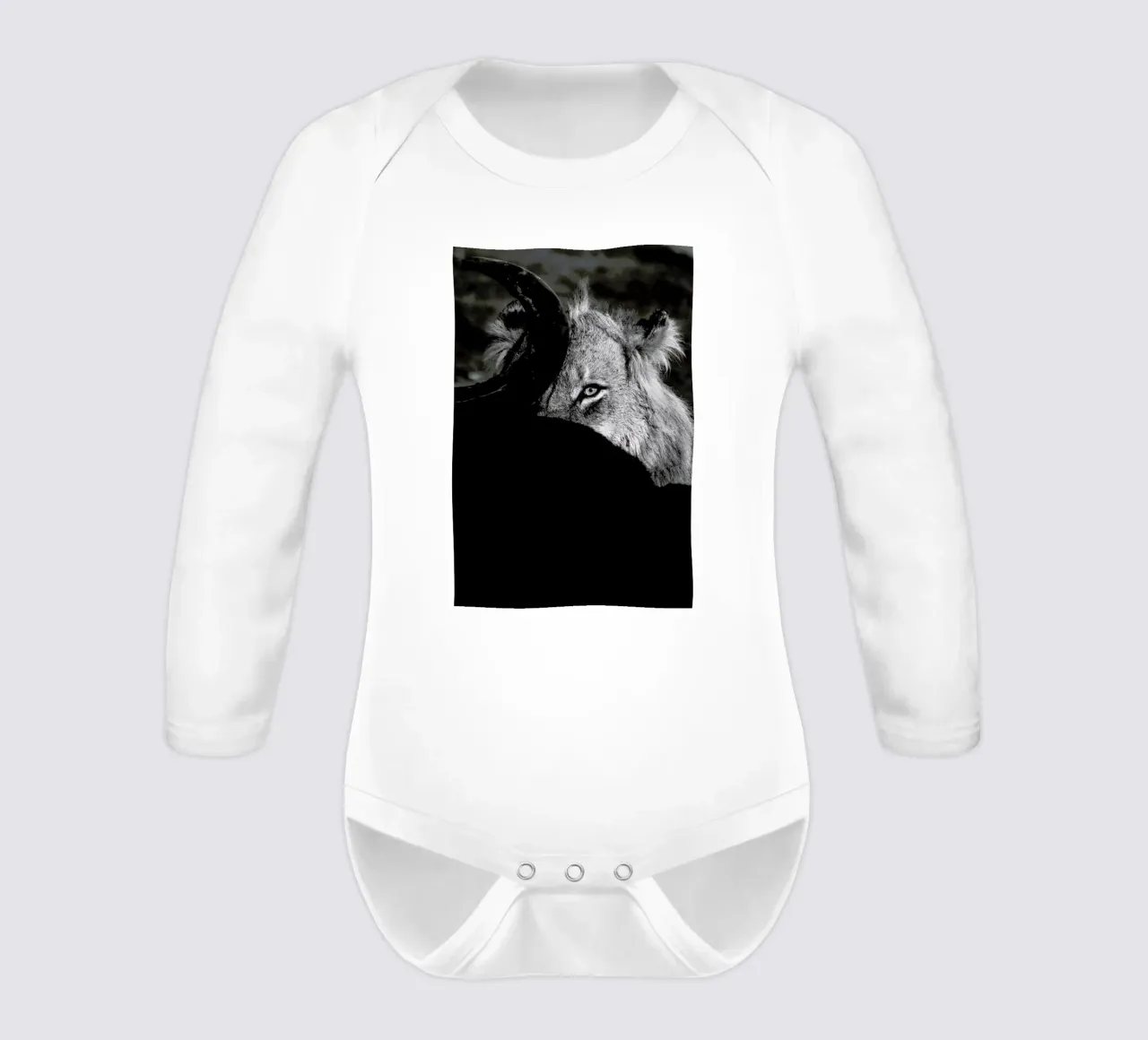 Staring Lion long-sleeve baby romper by Natural Kingdom